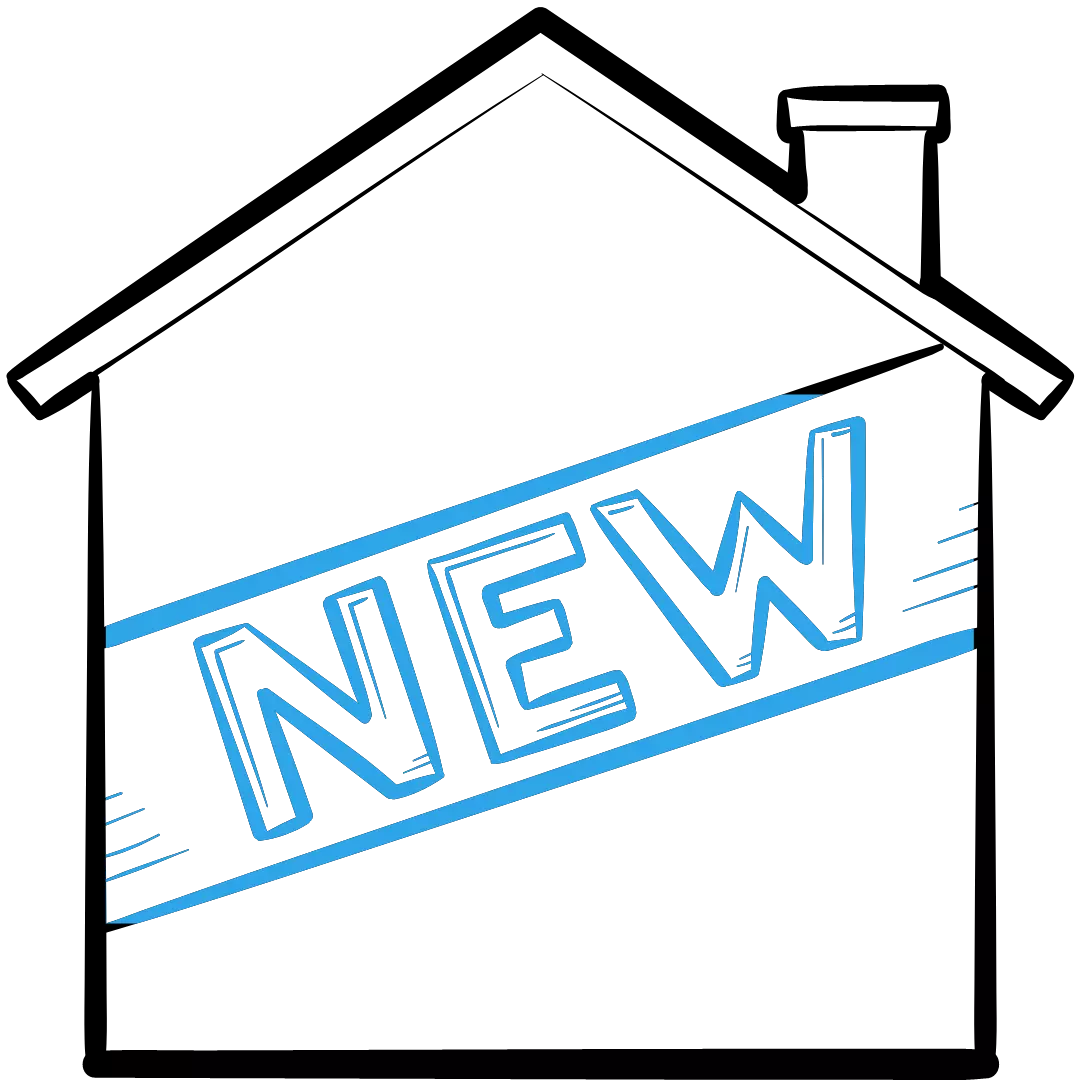 Imagen decorataiva de una casa envuelta en una etiqueta de nueva.